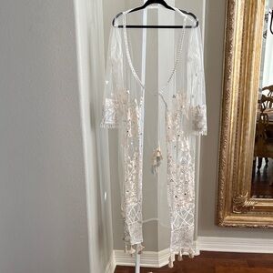 Sheer Floral Embroidered Cape Kimono